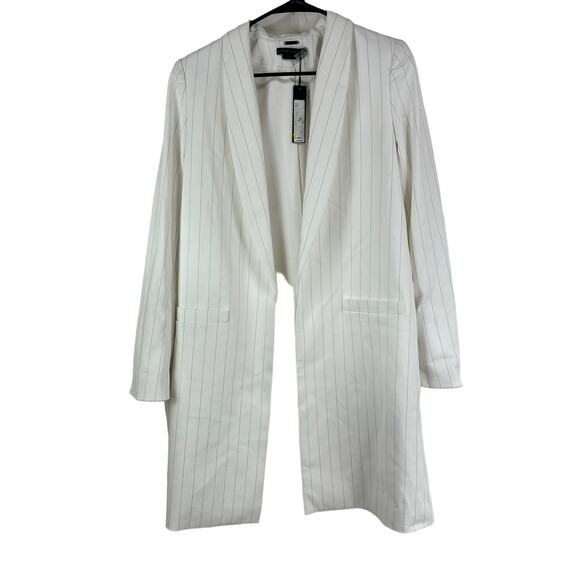 Alice + Olivia NWT Kylie Long Stripe Jacket Size M Shawl Collar Open Front Lined - Picture 2 of 11